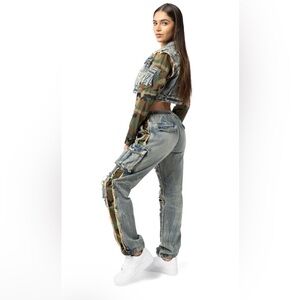 NWOT Smoke Rise Women's Mixed Media Slouch Straight Pants Size Medium